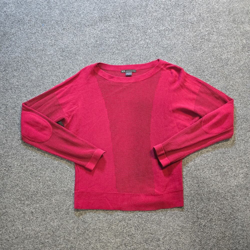 Armani Exchange Sweater Womens Size Small Red Open Knit Mesh Long Sleeve Casual